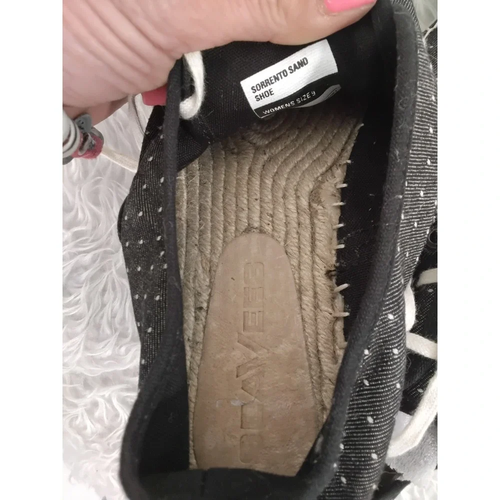 SeaVees Sorrento Sand Shoe Womens 9 Black Polka Dot Denim Espadrille Sneakers